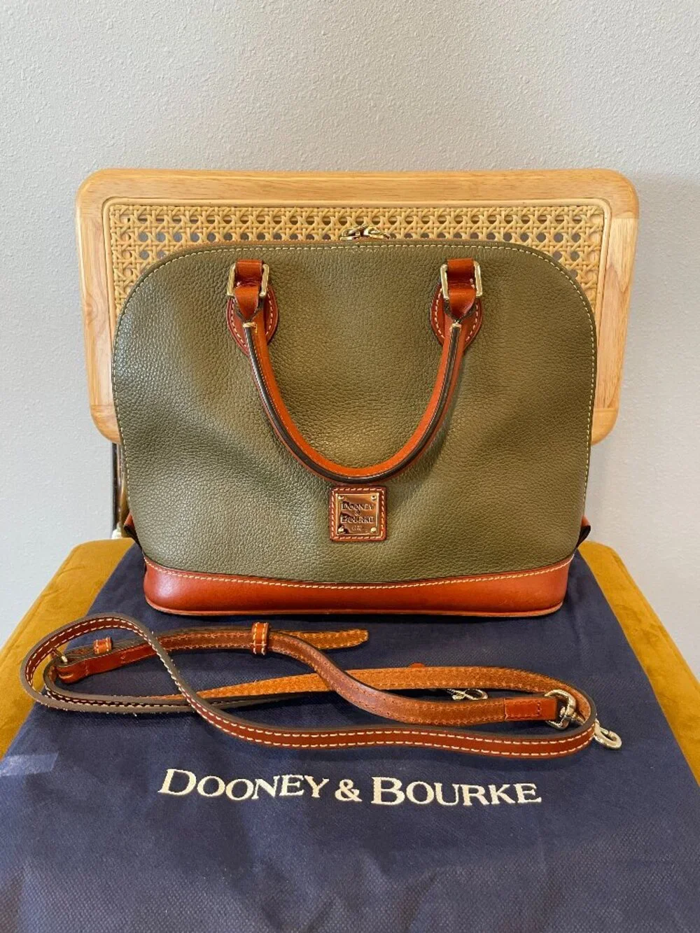 Dooney & Bourke Pebble Leather Domed Satchel Olive Green